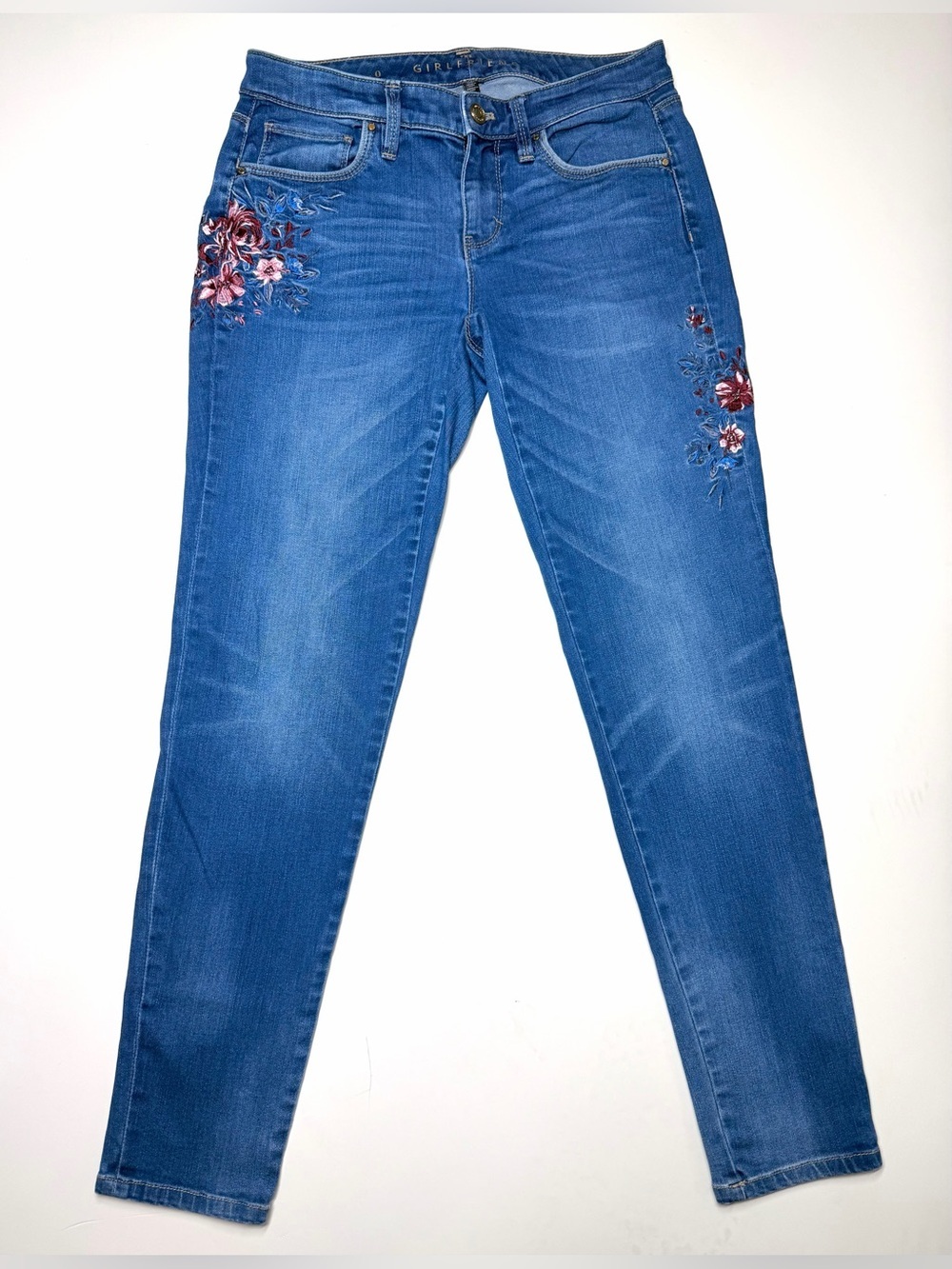 White House Black Market Women’s The Girlfriend  Embroidered Jeans Size- 0
